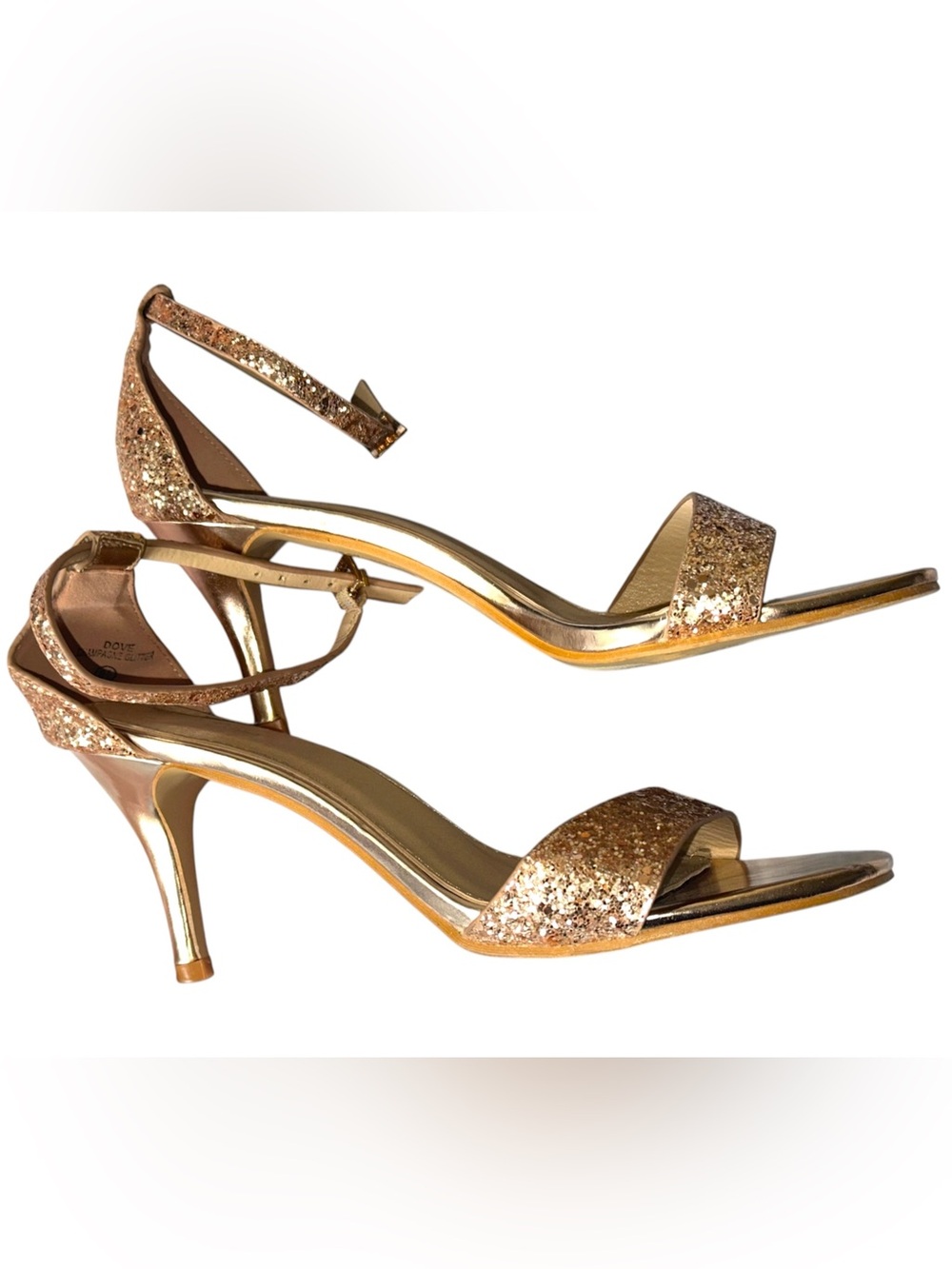 J. Adams Gold Glitter Ankle Strap Heels